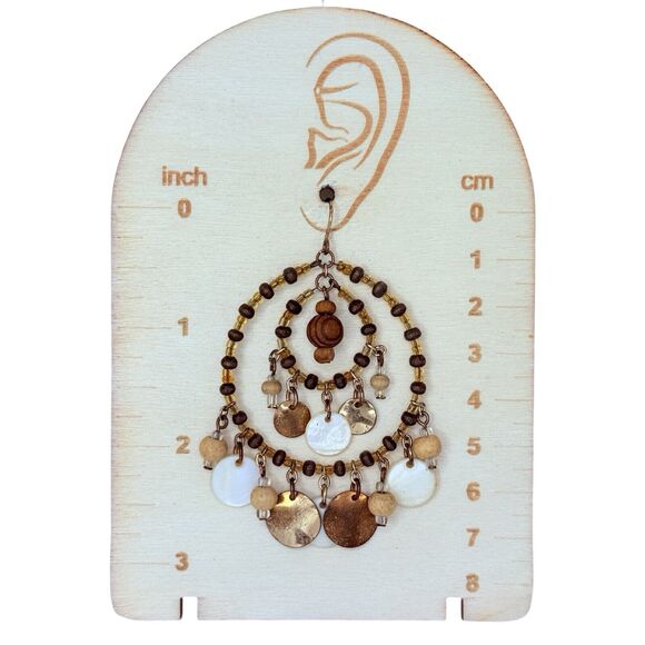 Native Style Beaded Dreamcatcher Hoop Earrings Gold Tone Large Shell , 3.5" - Picture 9 of 9